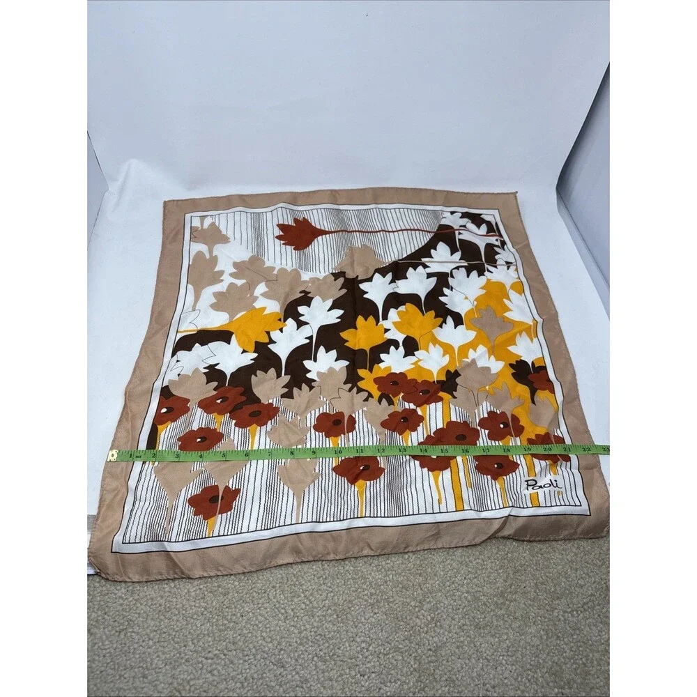 PAOLI Vintage Acetate Earthtones Floral Scarf 23